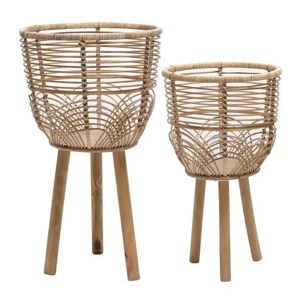 Set of 2 Wicker Planters 10, 12", Natural 22"H - 12.0" x 12.0" x 22.0" | Bed Bath & Beyond