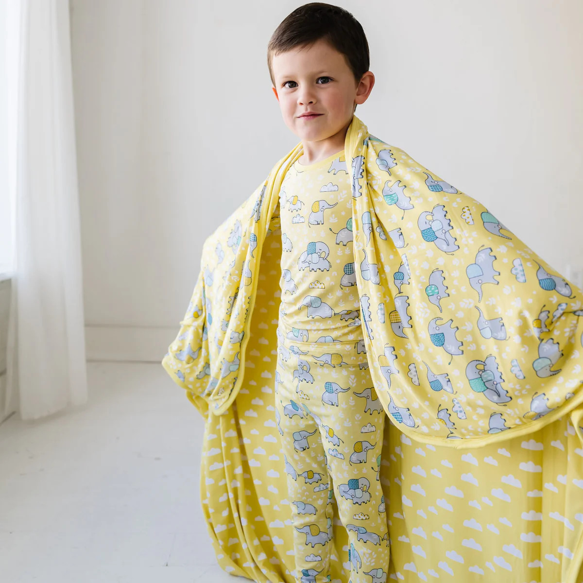 Yellow Elephant Snuggles Triple-Layer Bamboo Viscose Large Cloud Blanket | Little Sleepies