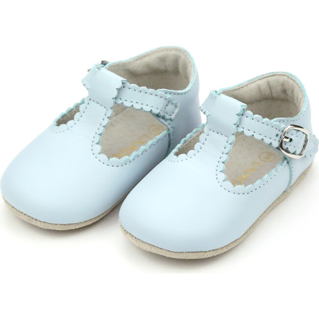 Elodie Scalloped T-Bar Crib Mary Jane, Light Blue | Maisonette