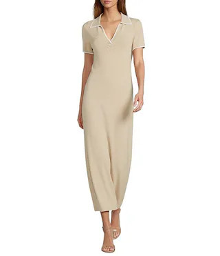 Antonio Melani Ribbed V-Neck Collar Short Sleeve Shift Maxi Dress | Dillard's | Dillard's
