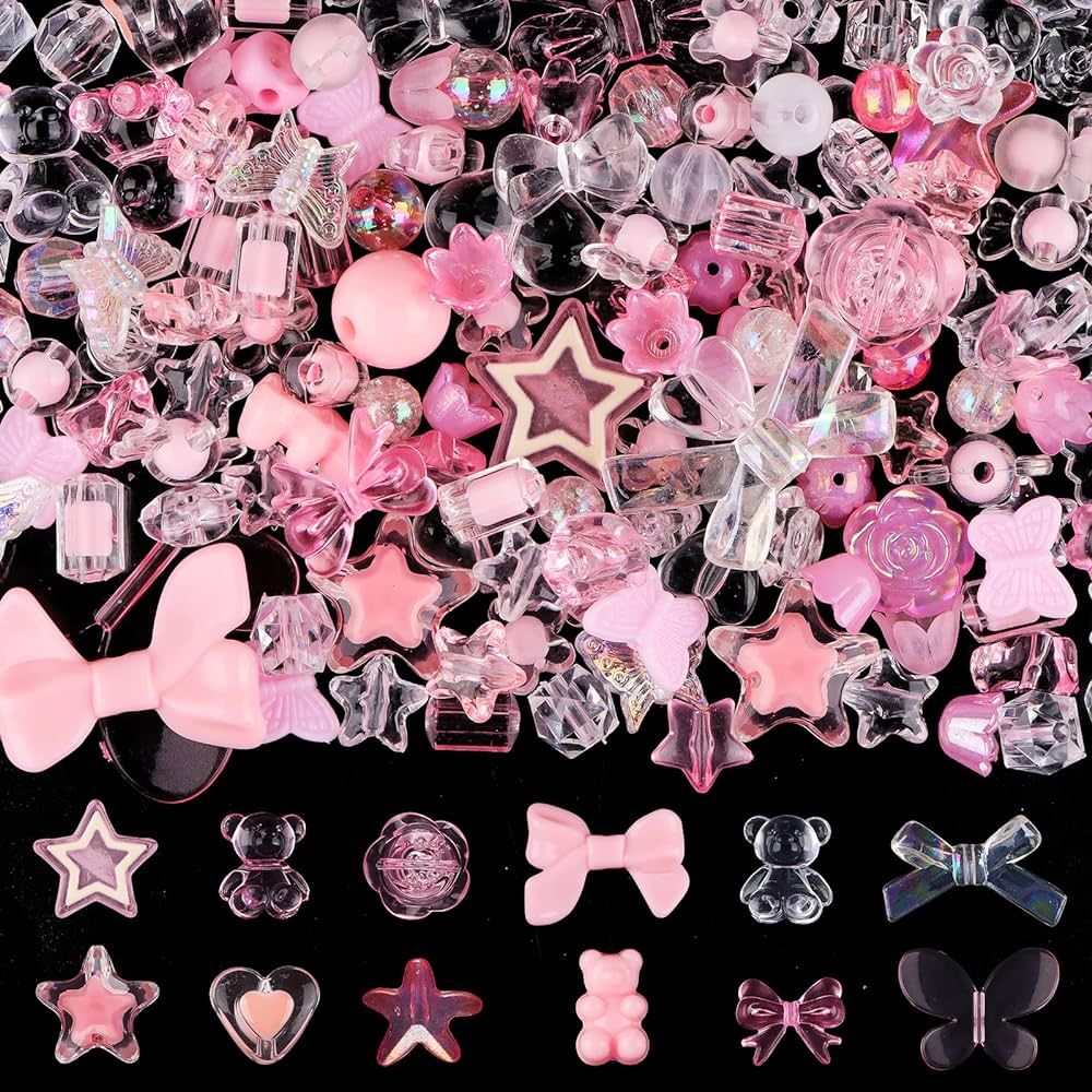 150PCS Acrylic Pastel Beads for Jewelry Making, Kalolary Colorful Bow Butterfly Flower Kawaii Pla... | Amazon (US)