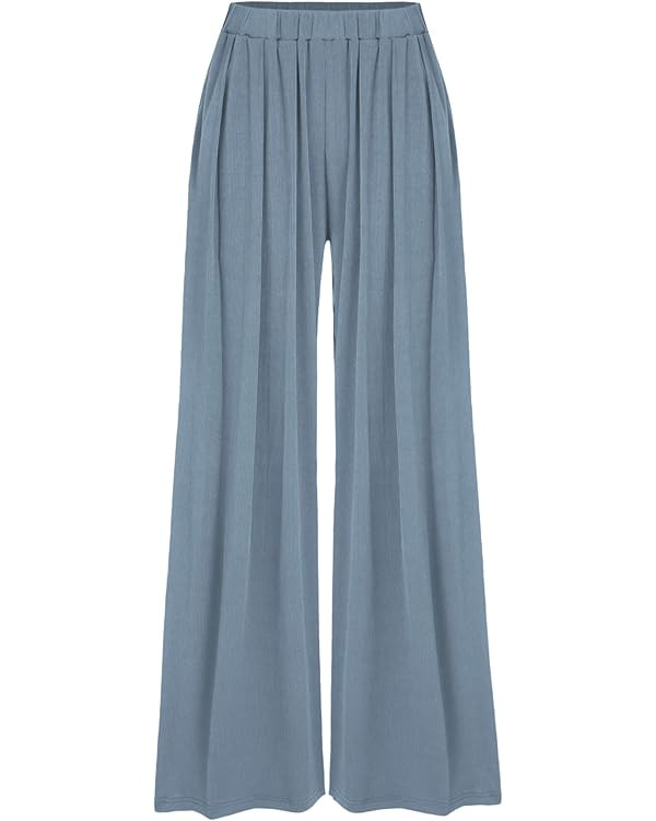 CIDER Wide Leg Palazzo Pants for Women with Pockets Elastic Business Causal Pants Women | Amazon (US)