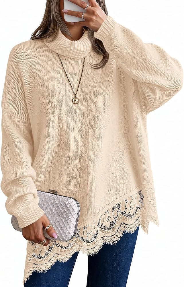 Saodimallsu Womens Oversized Turtleneck Sweater Batwing Sleeve Tunic Tops | Amazon (US)
