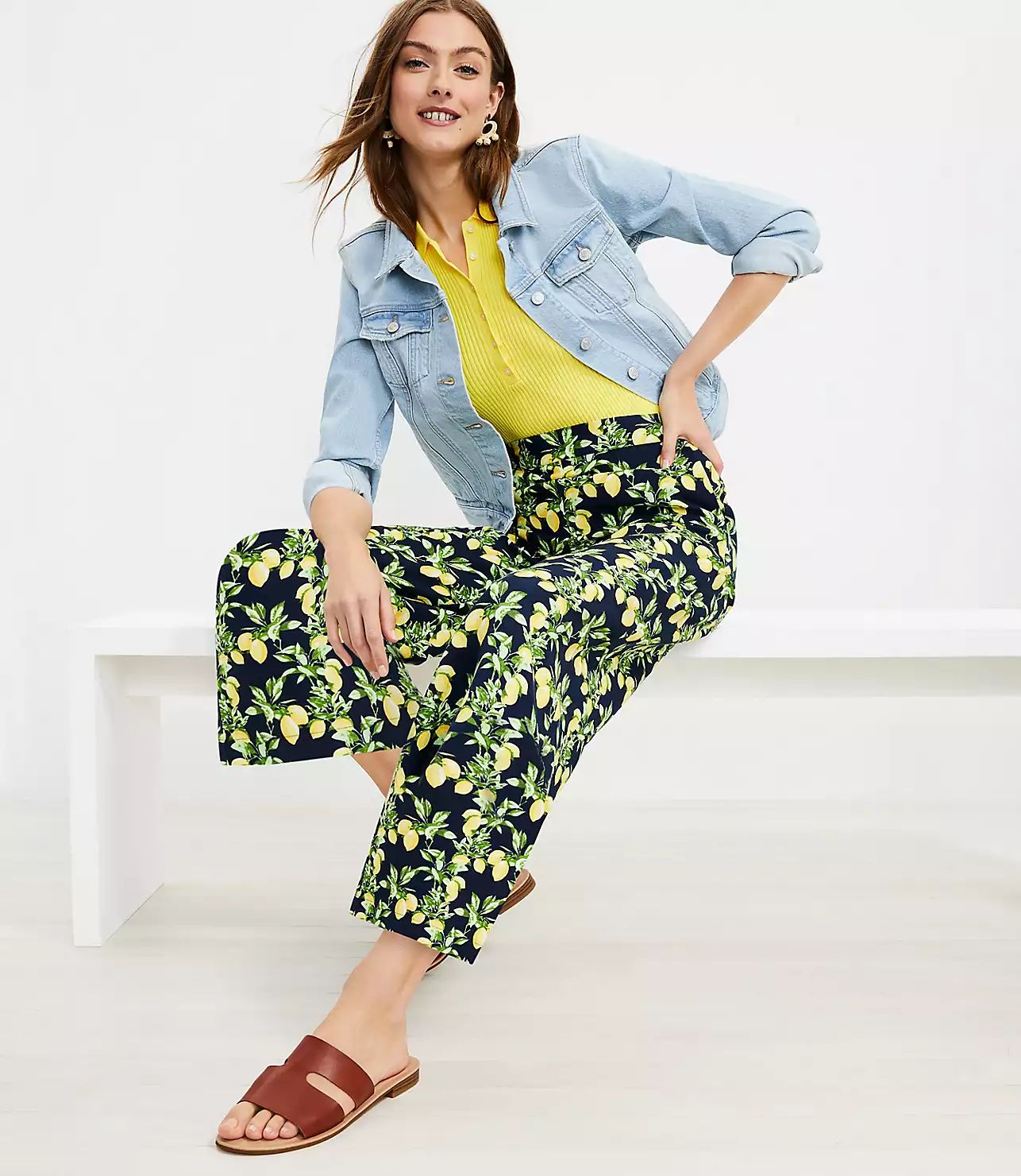 Fluid Wide Leg Crop Pants in Lemon | LOFT