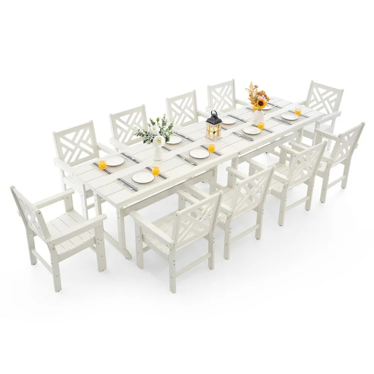 12-Piece All-Weather HDPE Patio Dining Set for 10 with Umbrella Hole | Walmart (US)