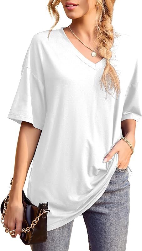 Womens Short Sleeve Tops Dolman V Neck T-Shirts Summer Casual Tunic Tops | Amazon (US)