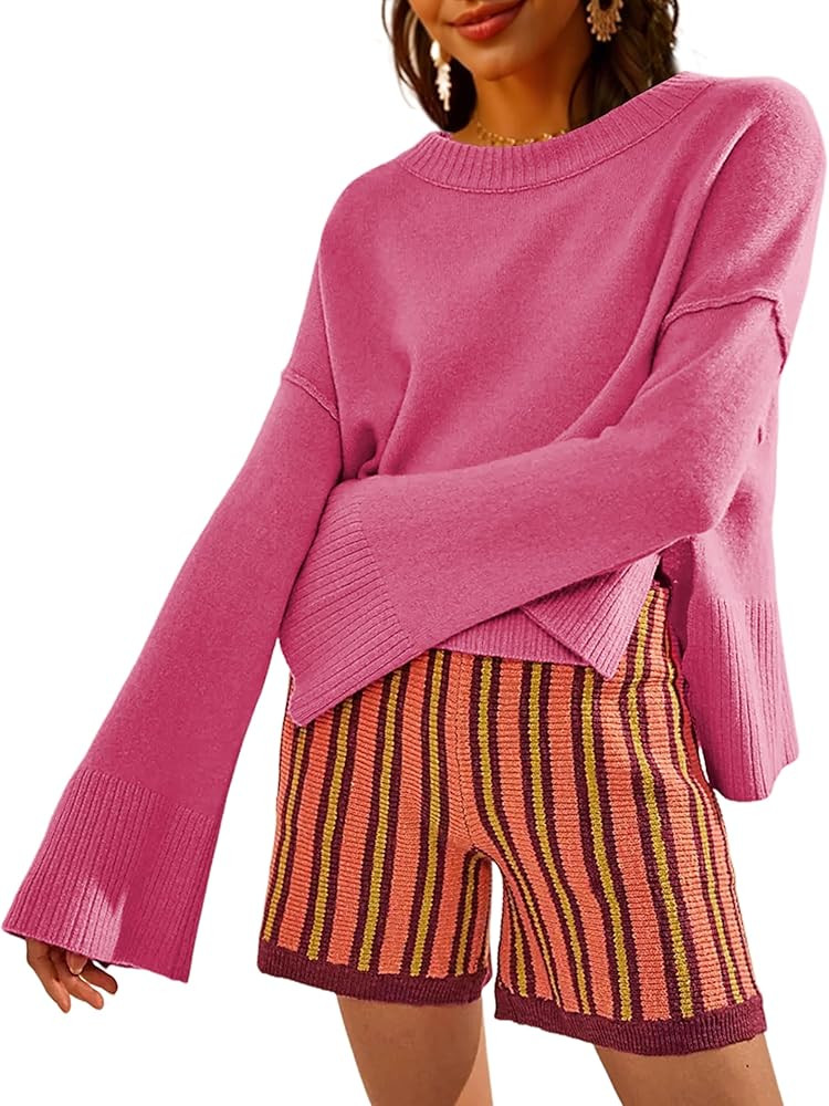 TAQCUX Womens Lightweight Sweaters Crewneck Bell-Style Sleeve Batwing Knit Tops Slouchy Soft Pull... | Amazon (US)