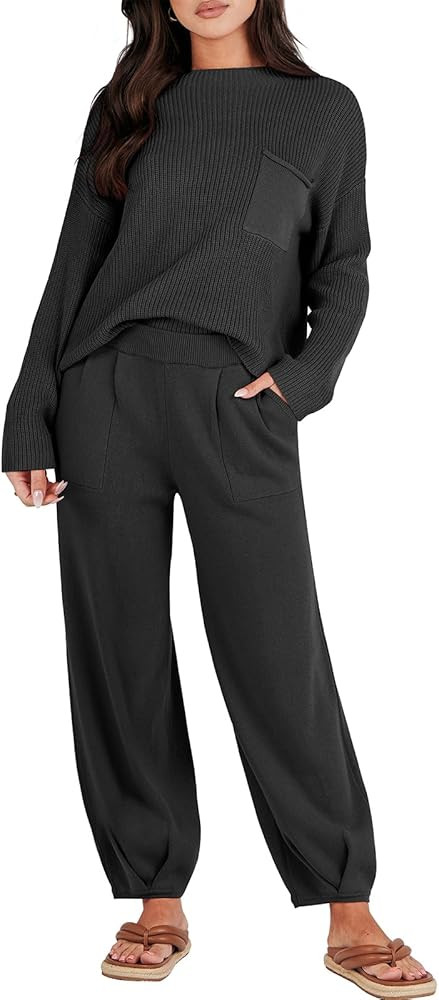 Prinbara Women's 2 Piece Outfits Sweater Sets Knit Fall Pullover Tops Oversized Pants Casual Trac... | Amazon (US)