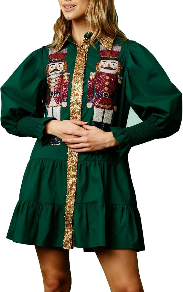 Womens Sequin Christmas Costume Nutcracker Shirt Dress Sparkle Holiday Santa Cocktail Sweatshirt ... | Amazon (US)