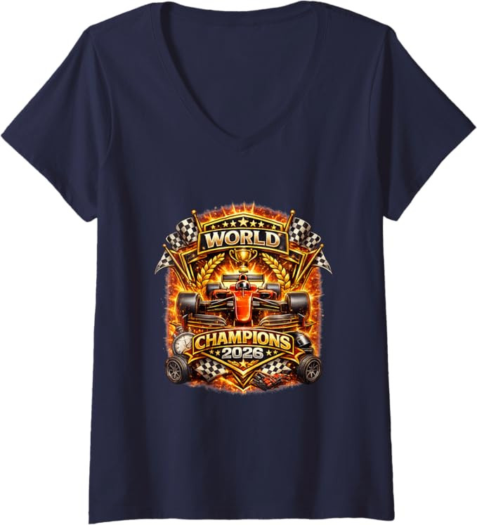 Women's Race Car Racing Champions 2026 Vintage Style Graphic Design V-Neck T-Shirt | Amazon (US)