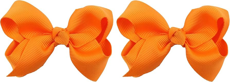 3 Inch Baby Girl Hair Bows Boutique Hair Clip Teens Toddlers Hairpin Headwear - Set of 2 (Orange) | Amazon (US)