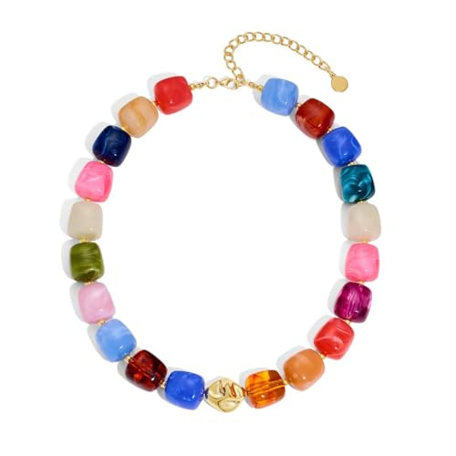 Colorful Chunky Necklaces for Women Multicolored Large Square Acrylic Beads Necklace Trendy Bold ... | Amazon (US)