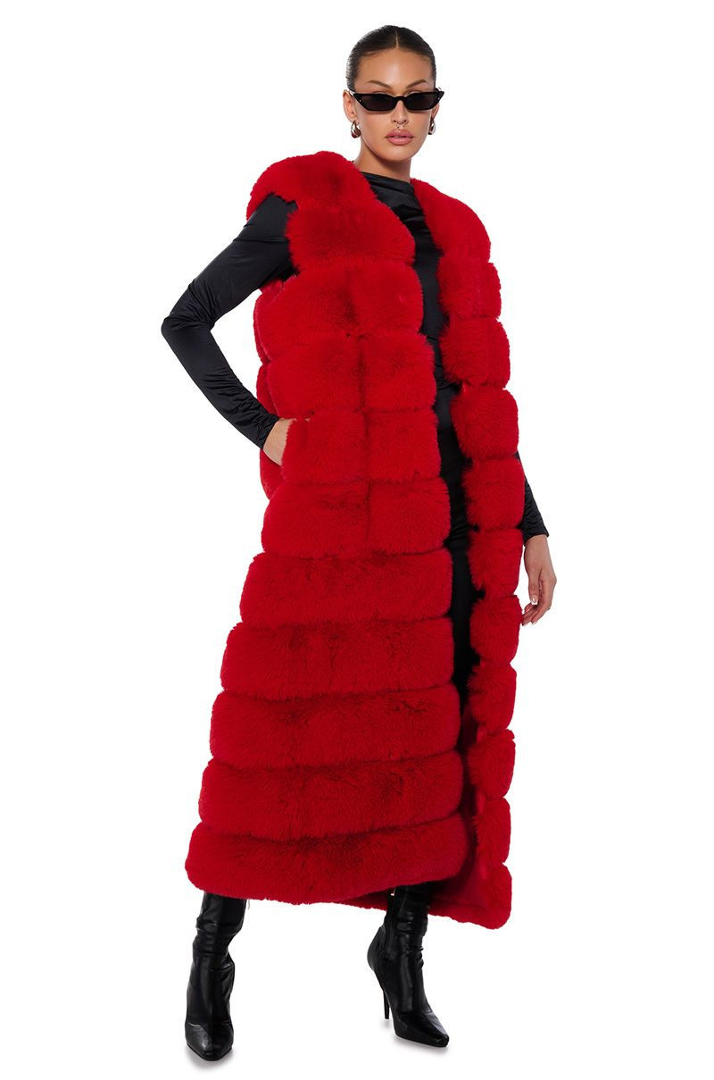 LOVE THE FUTURE FAUX FUR VEST IN RED | AKIRA