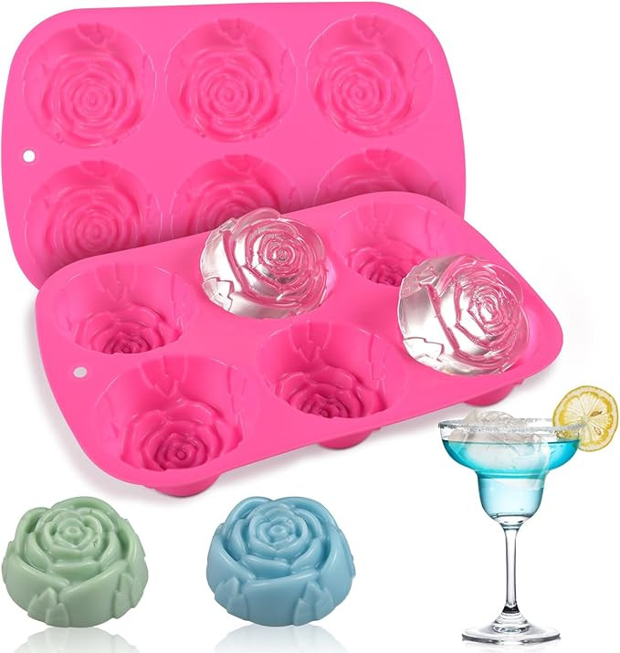 Rose Ice Cube Mold, 2 Pack BPA Free Flower Ice Cube Mold for Cocktail, Easy Release Rose Ice Cube... | Amazon (US)