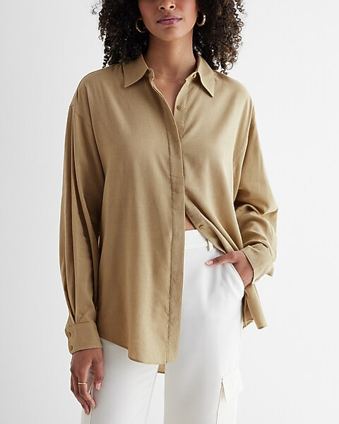 Linen-Blend Boyfriend Portofino Shirt | Express