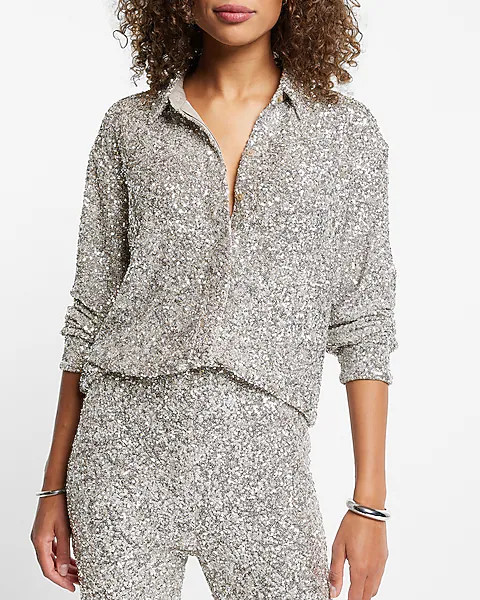 Sequin Portofino Shirt | Express