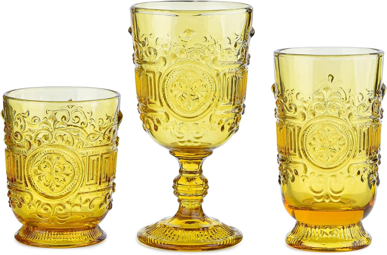 Sungmor Vintage Drinking Glasses Beverage Glass Cups, Set of 3 Embossed Wine Goblets & Highball G... | Amazon (US)