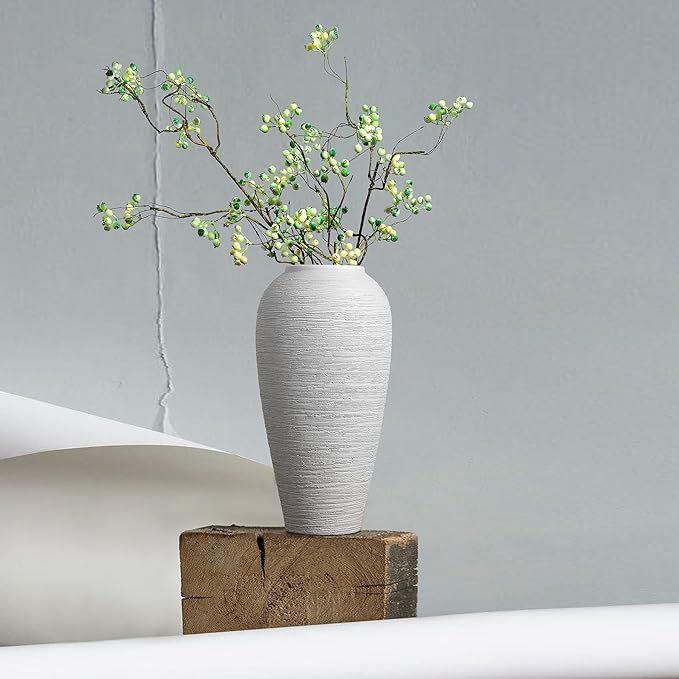 Pottery Terracotta Vase, 13.3 Inch Floor Rustic White Ceramic Distressed Vase for Table Center Fa... | Amazon (US)