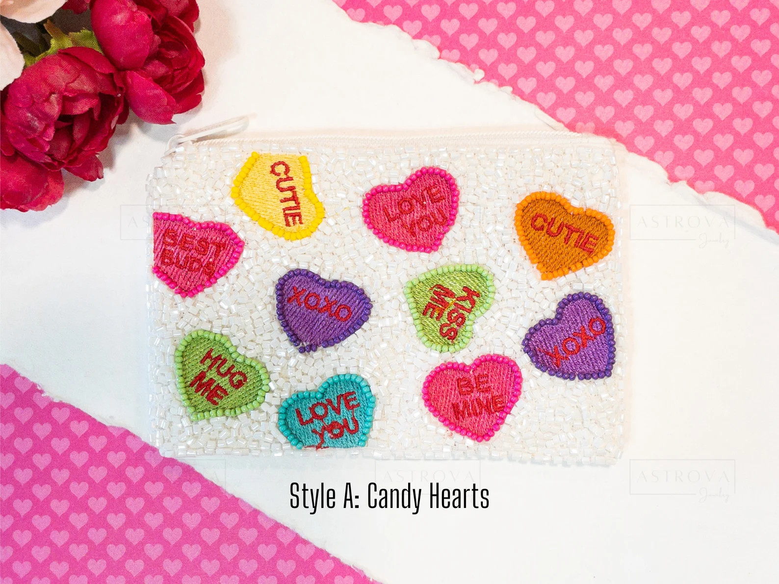 Valentine's Day Seed Bead Coin Purse Candy Conversation Hearts V is for Vodka XOXO Be MY Valentin... | Etsy (US)