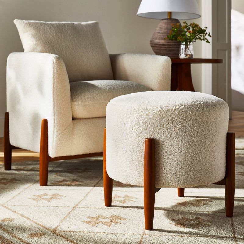 Elroy Sherpa Round Ottoman with Wood Legs Cream - Threshold™ designed with Studio McGee | Target