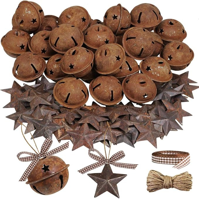 Winlyn 80 Pcs Rusty Metal Christmas Sleigh Bells Jingle Bells Rustic Craft Bell 1-1/2" and Dimens... | Amazon (US)