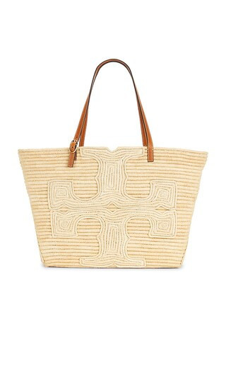 Tory Burch Ella Structured Straw Large Tote in Natural. Size all. | Revolve Clothing (Global)