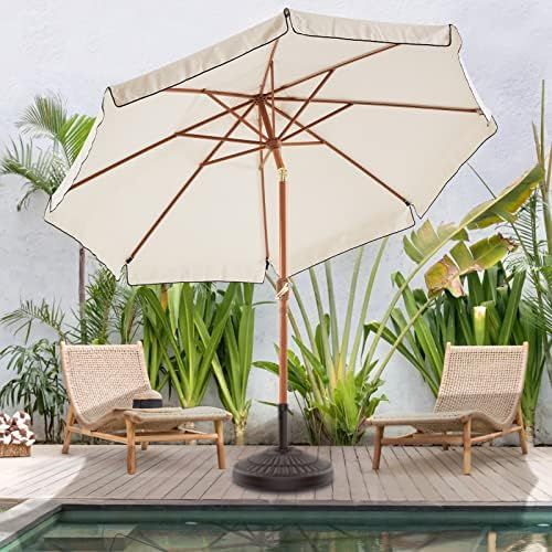 BLUU MAPLE 9 FT Patio Umbrellas Outdoor Olefin Canopy Patio Table Market Umbrella with Fringe | D... | Amazon (US)