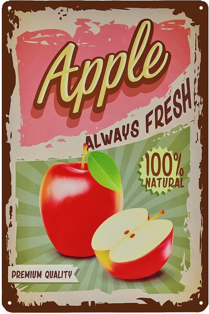 Vintage Apple Tin Sign - Fruit Metal sign - Retro Decorative Sign Wall Decor Home Decor | Amazon (US)