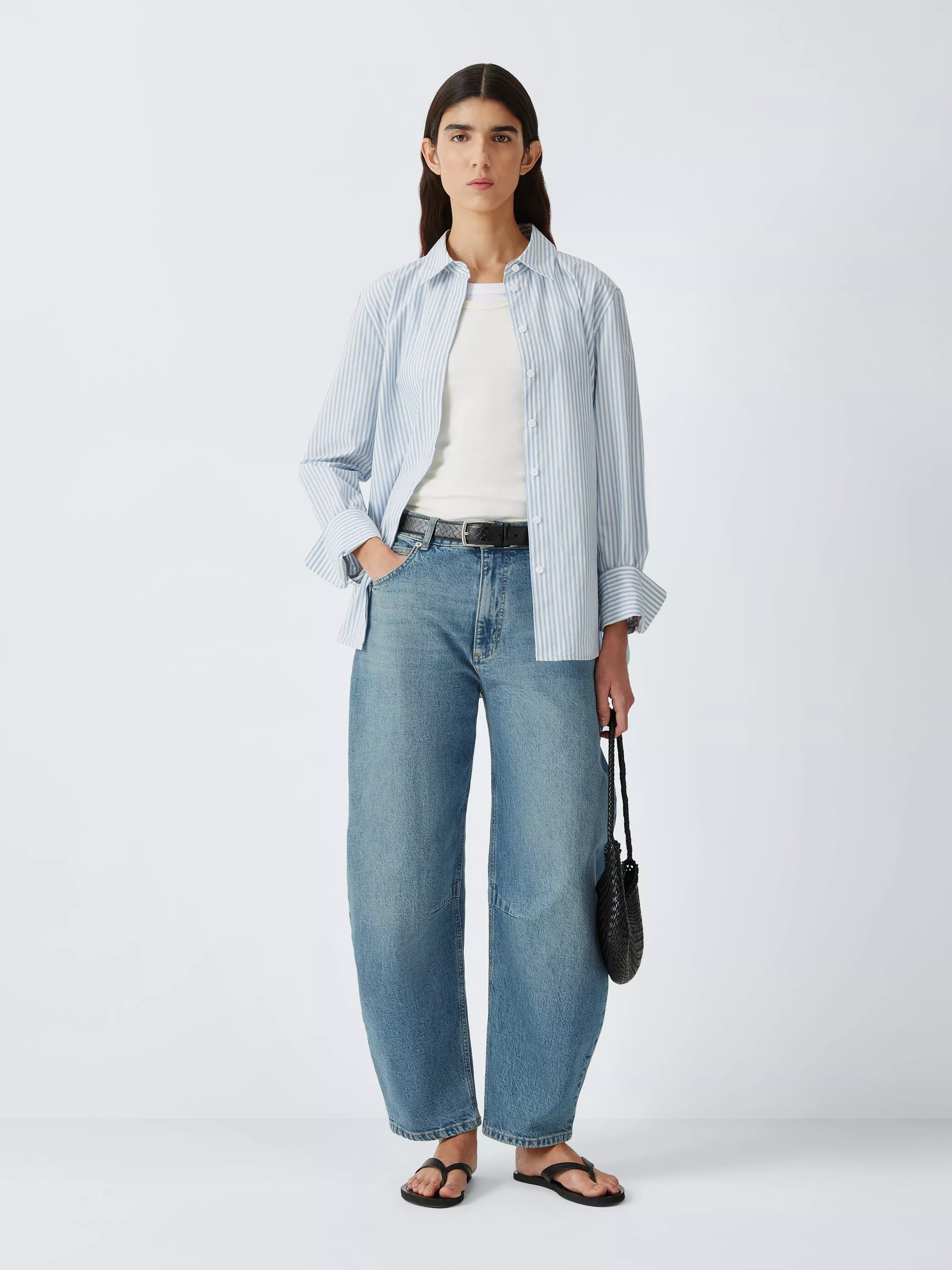 Mid Rise Barrel Leg Jeans, Mid Blue | John Lewis (UK)