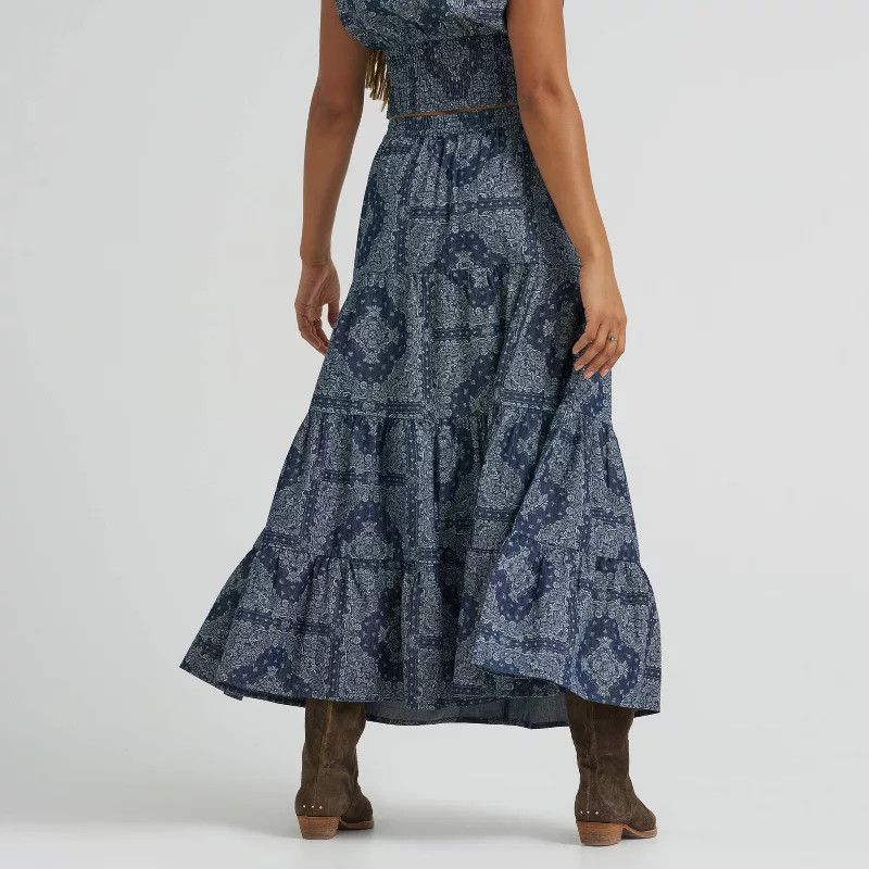Wrangler Women's Denim Tiered Paisley Maxi Skirt - Blue XL | Target