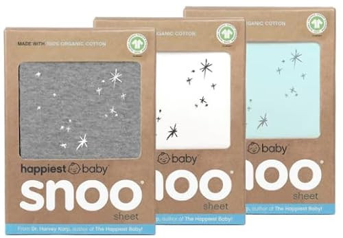 Happiest Baby SNOO Bassinet Fitted Sheet - 100% Organic Cotton Nursery Bedding - Fits SNOO Sleeper Crib Mattress - 3-Pack Bundle (White, Grey, Teal) | Amazon (US)