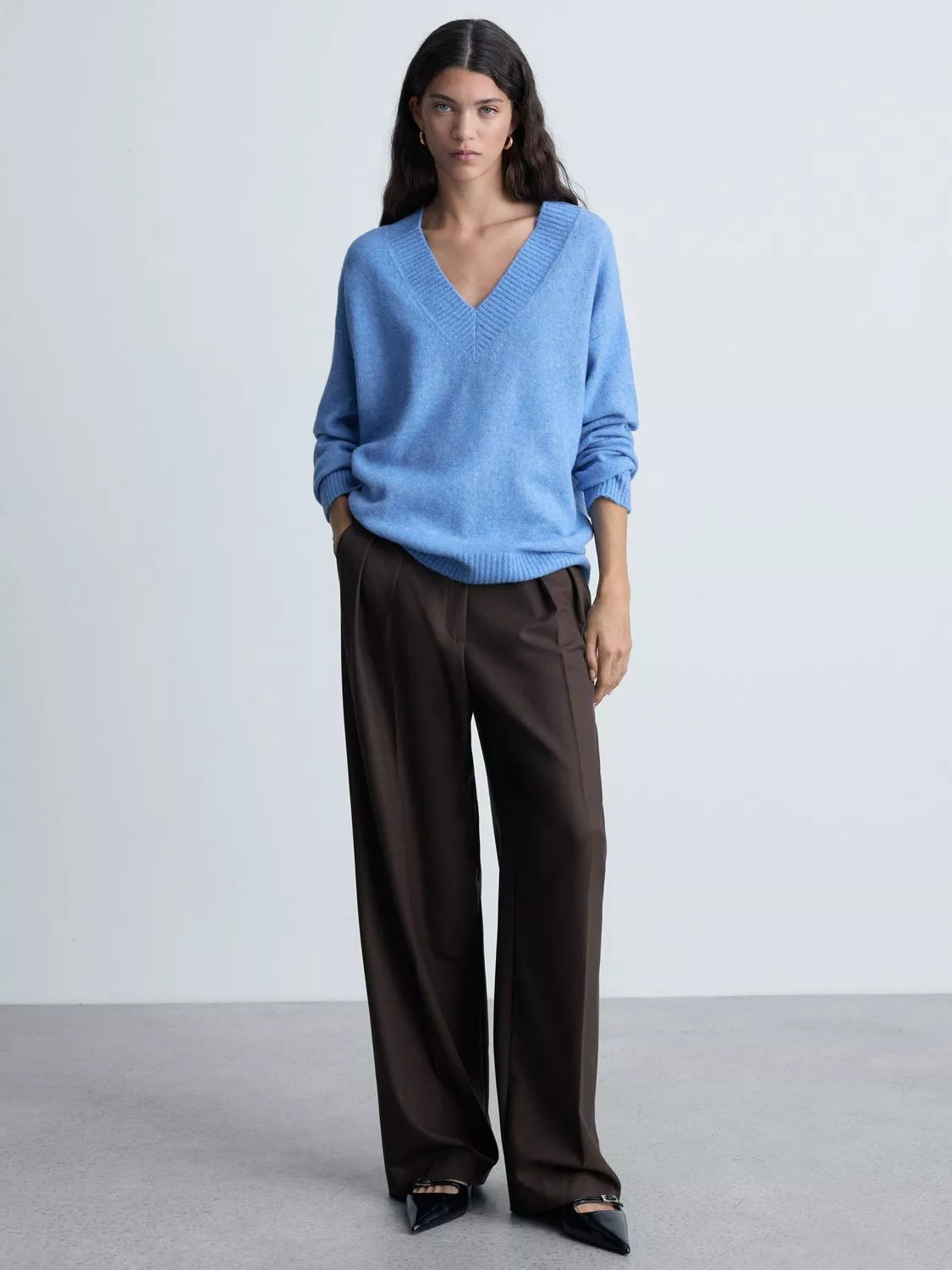 Mango Donatelo Oversized Cable Knit Jumper, Medium Blue | John Lewis (UK)