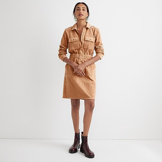 Zip-front cinched dress in corduroy | J. Crew US