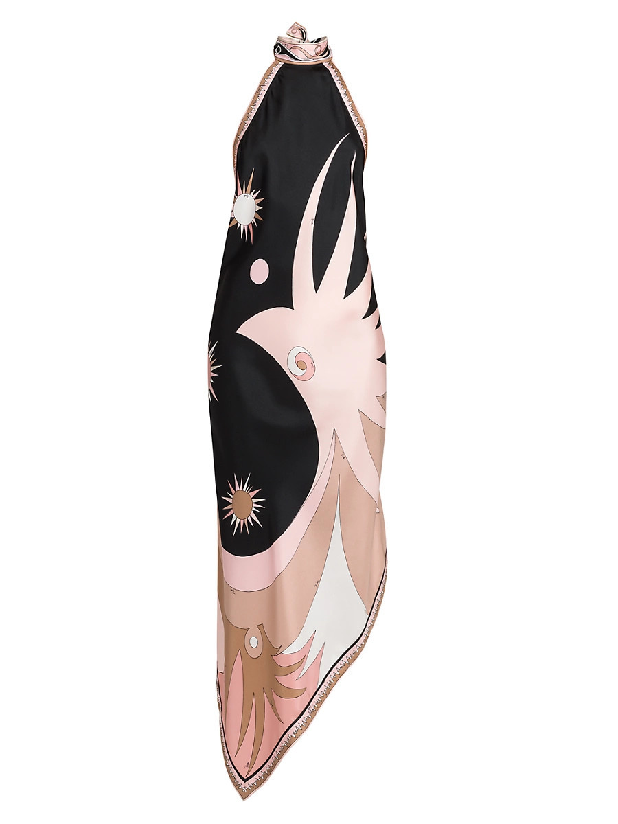 Women's Printed Silk Twill Halter Neck Dress - Natural - Size 6 | Saks Fifth Avenue