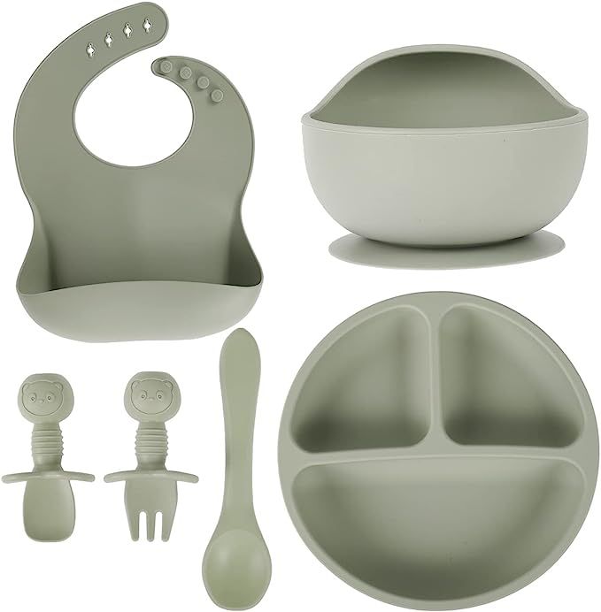 6Pcs Baby Silicone Feeding Set, New BPA Free Self Feeding Set, Bowl＆Divided Plate＆Adjustable ... | Amazon (CA)