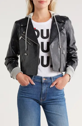 Evie Snakeprint Embossed Mixed Media Faux Leather Moto Jacket | Nordstrom Rack