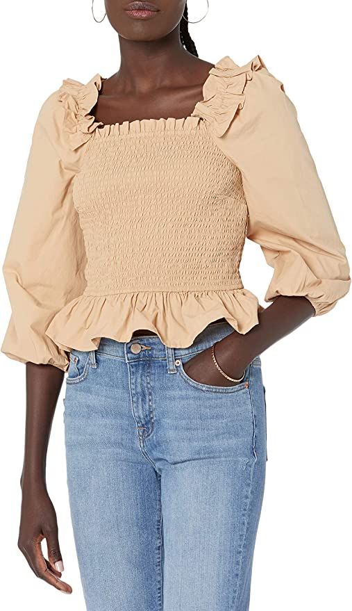 The Drop Women's Marisol Long Sleeve Ruffle Smocked Cropped Top | Amazon (US)