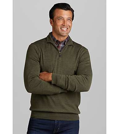 Traveler Collection Tailored Fit Quarter Zip Merino Wool Sweater | Jos. A. Bank
