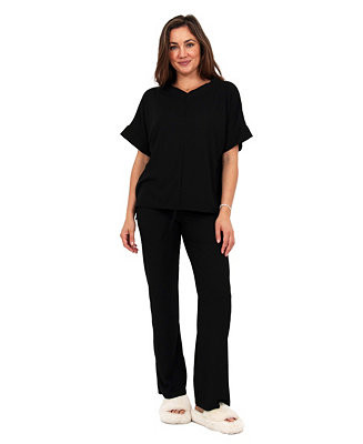 Women's V-Neck Top and Drawstring Wide-Leg Pant Set | Macy's