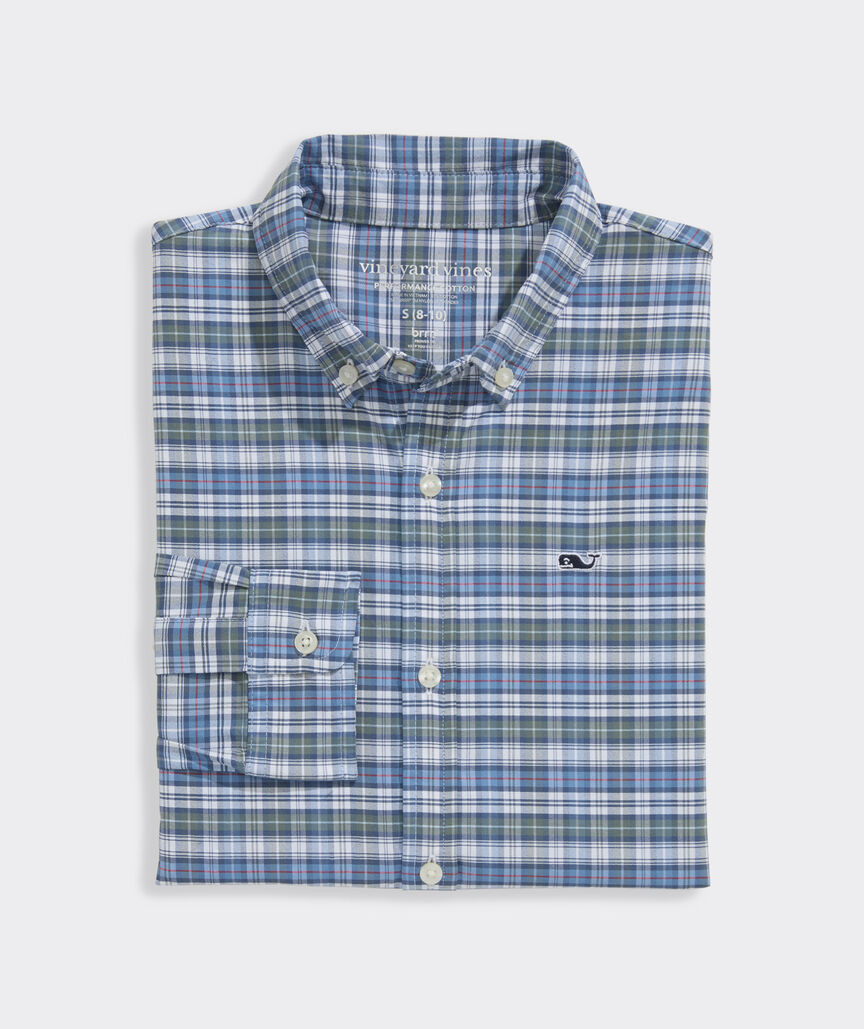 Boys' Faraway Plaid Performance Cotton Shirt | vineyard vines