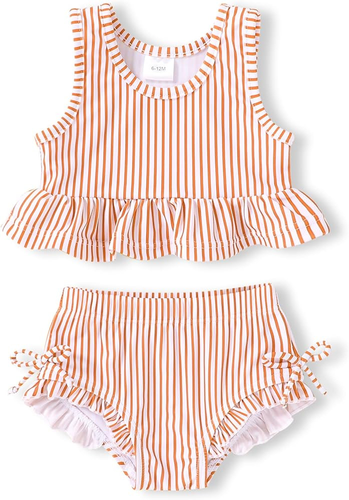 HAPPYMA Baby Swimsuit Toddler Girl Bathing Suit Summer Stripe Bikini Set Beach Two Piece Swim Wea... | Amazon (US)