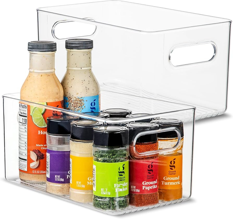 Plastic Food Storage 2 Pack Clear Container Bin with Handles for Organizing Kitchen, Pantry, Refr... | Amazon (US)