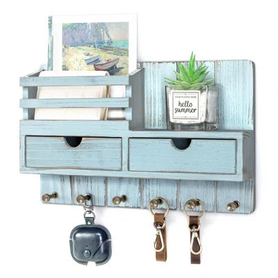 Decorative Key Holder Wall Mount With 2 Drawer Organizer - Modern Mail Organizer With 6 Key Hooks & Shelf - Home Decor Aesthetic For Apartment Essenti | Wayfair North America