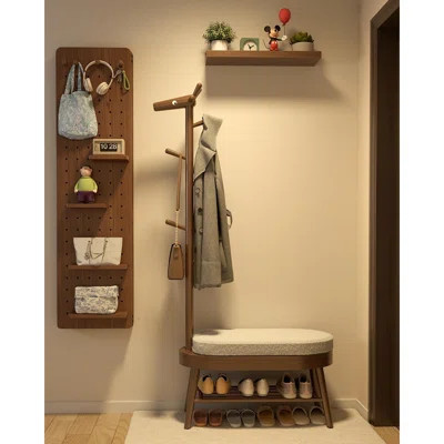 Tree, Wooden Shoe Bench With Coat Ra... | Wayfair North America