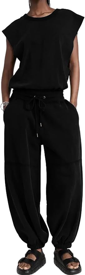MISSACTIVER Women Oversized Wide Leg Jumpsuit Workout Drawstring Elastic Waist Onesie Athletic Op... | Amazon (US)
