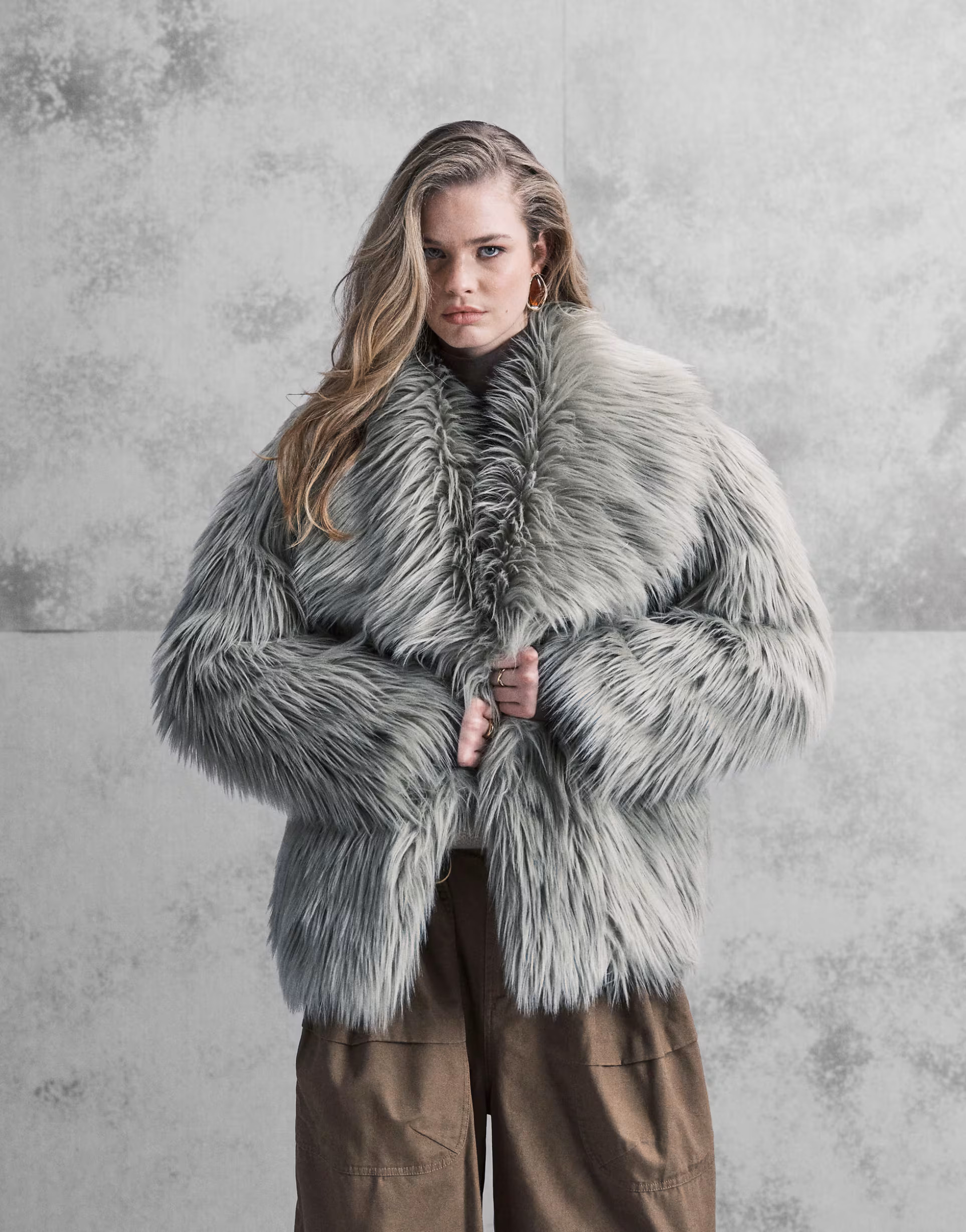 ASOS DESIGN oversized jacket with faux fur collar in sage | ASOS | ASOS (Global)