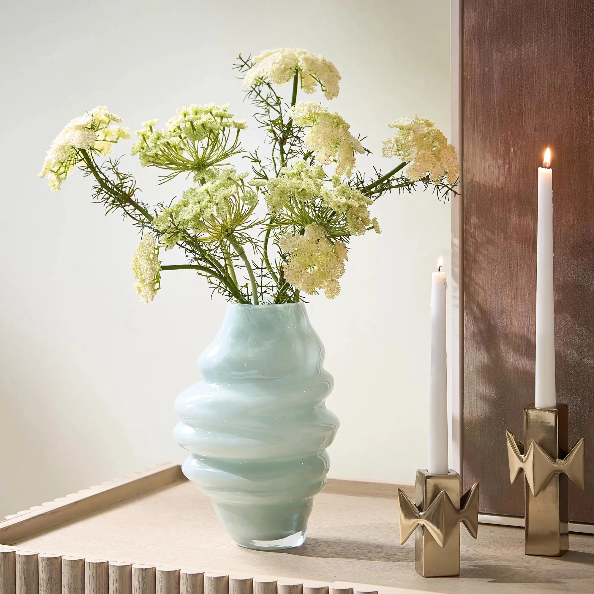 Ripple Glass Vase | Eggshell blue | Décor | Z Gallerie | 7"W x 7"D x 10.25"H | Hand Blown Glass | Z Gallerie