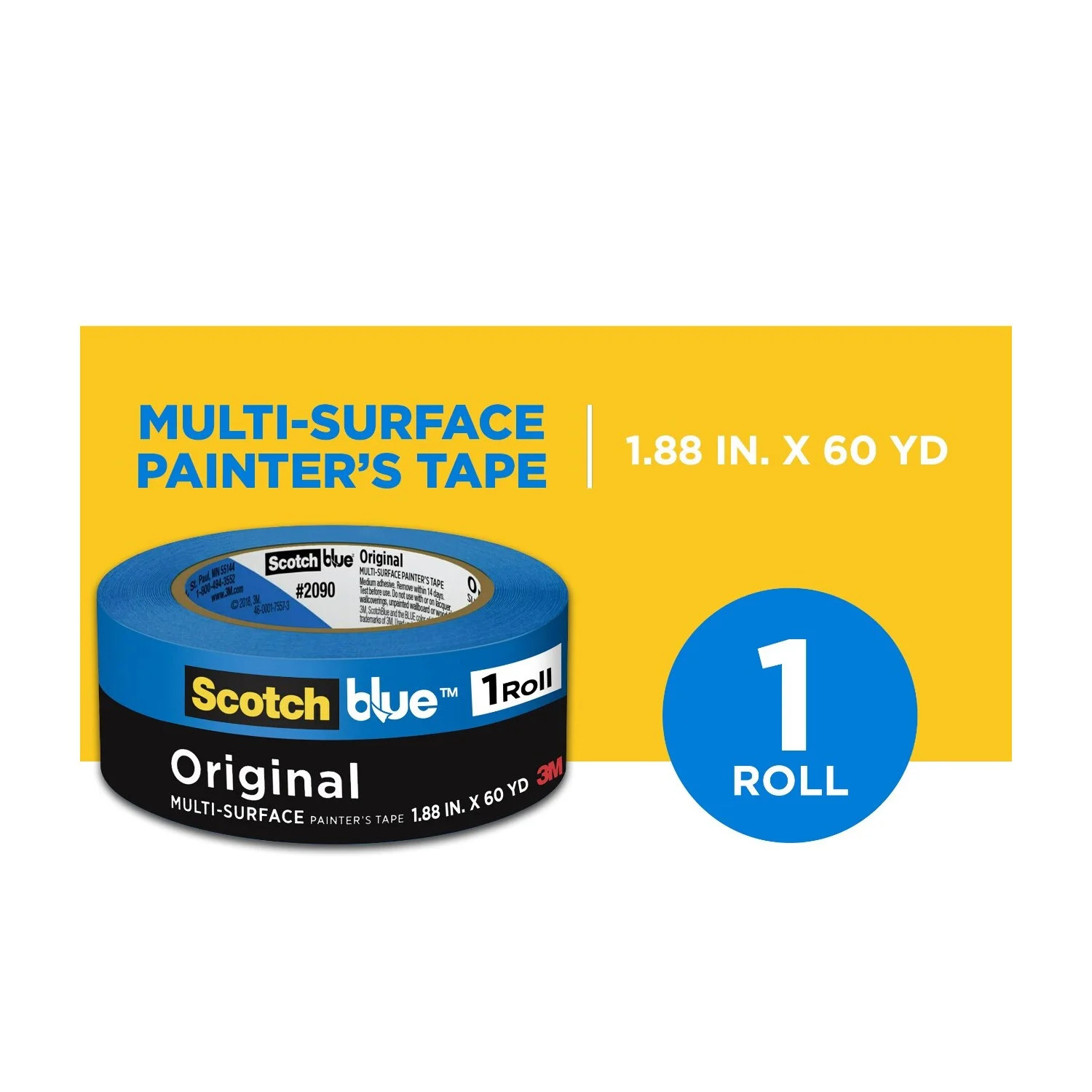 Scotch Blue Painter's Tape, 1.88 in. x 60 yd., 1 Pack, Original Multi-Surface, Paint Supplies | Walmart (US)