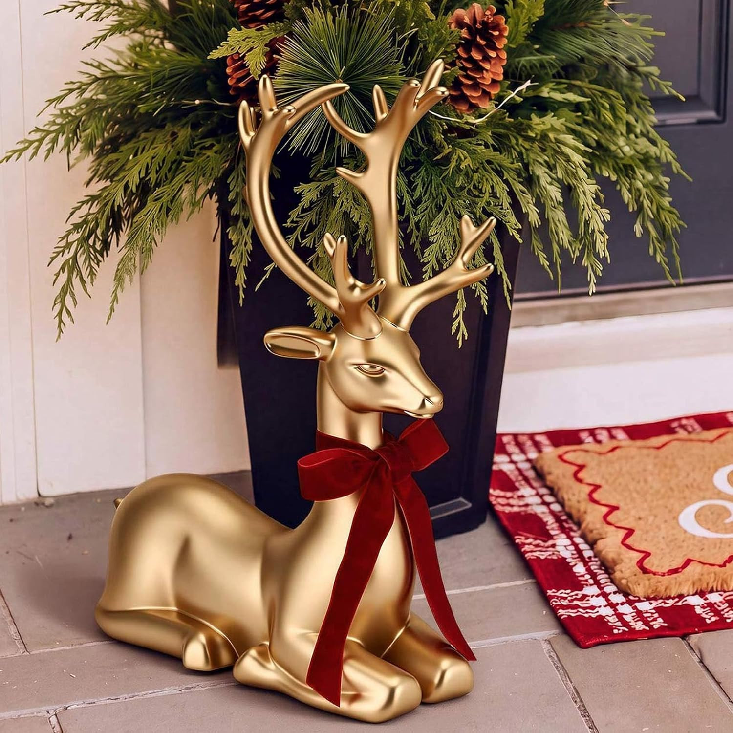 Amyhill 16 ''H Gold Christmas Reindeer Porch Decor, Resin Statue for Yard | Amazon (US)
