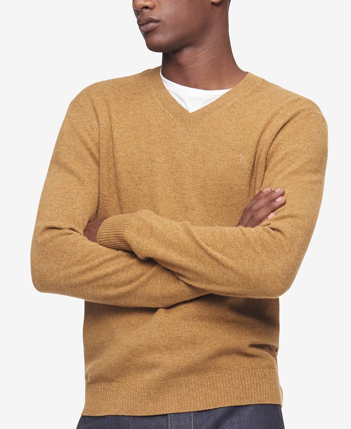 Calvin Klein Men's Solid V-Neck Merino Wool Sweater & Reviews - Sweaters - Men - Macy's | Macys (US)